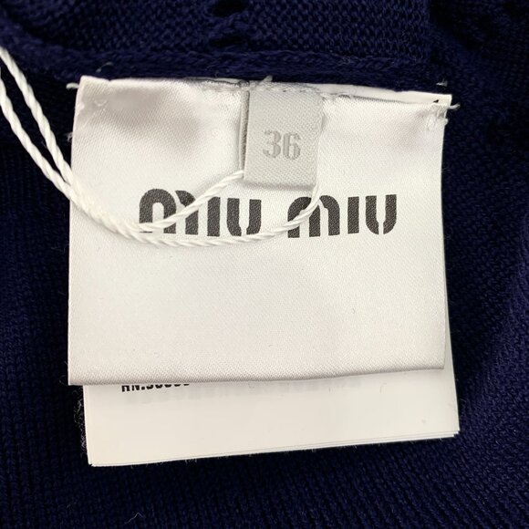 Miu Miu Womens Dark Blue Virgin Wool Heart Pattern Long Sleeve Sweater Size 36 X - Picture 8 of 8